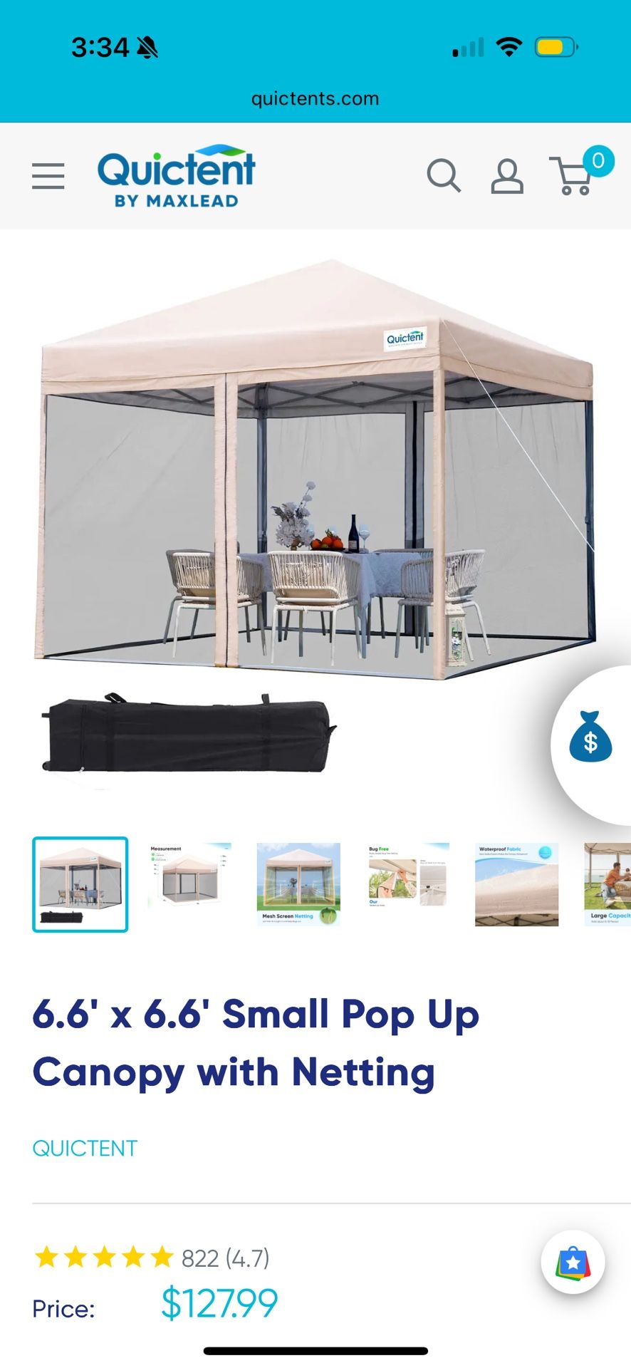 Quictent mesh wall pop up 6.6’ x 6.6’