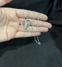 925 Sterling Silver Girls Womens CZ Heart Love Pendant & Rolo Chain