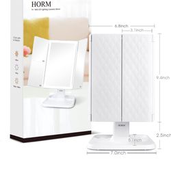 Makeup Mirror Vanity with Lights - 3 Color Lighting Modes Trifold Mirror
