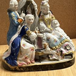 Rare Victorian Porcelain Bisque Scene Inkwell Top Cover Peace - 1800's