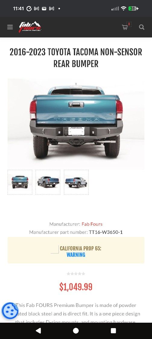 Fab Fours Toyota Tacoma Rear Bumper 16-23