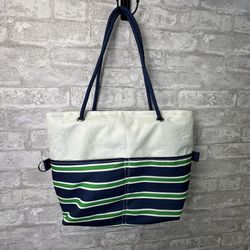 Recycled Sail Cloth Purse Bag striped Rope Handles Pockets