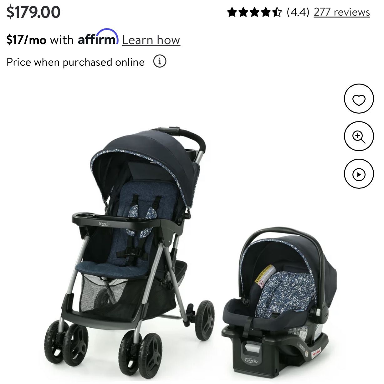 Graco Navy Blue Stroller With Car Seat And Base