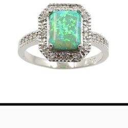 New Sterling Silver Green Fire Opal Ring Size 7