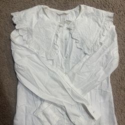 H&M Women White Shirt Doll Collar