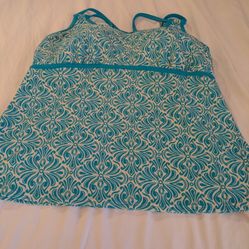 Lands' End Size 16 Turquoise Print Swim Top