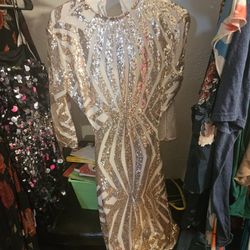 Sexy Backless Rose Gold Sequined Dress