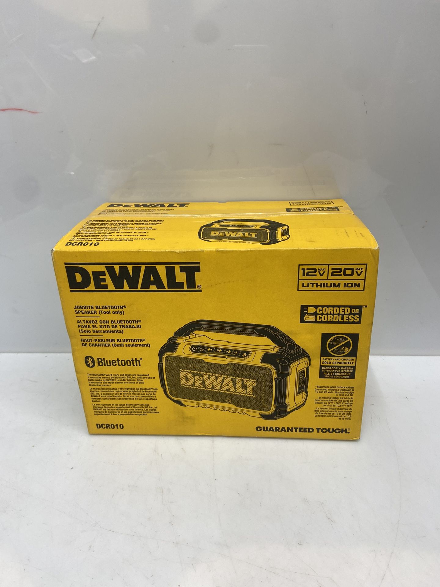 DEWALT 12-volt or 20-volt max Cordless Bluetooth Jobsite bluetooth speaker Item #1262888 | Model #DCR010