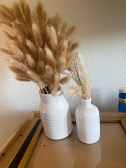 White Ceramic Vases with Dried Pampas Grass