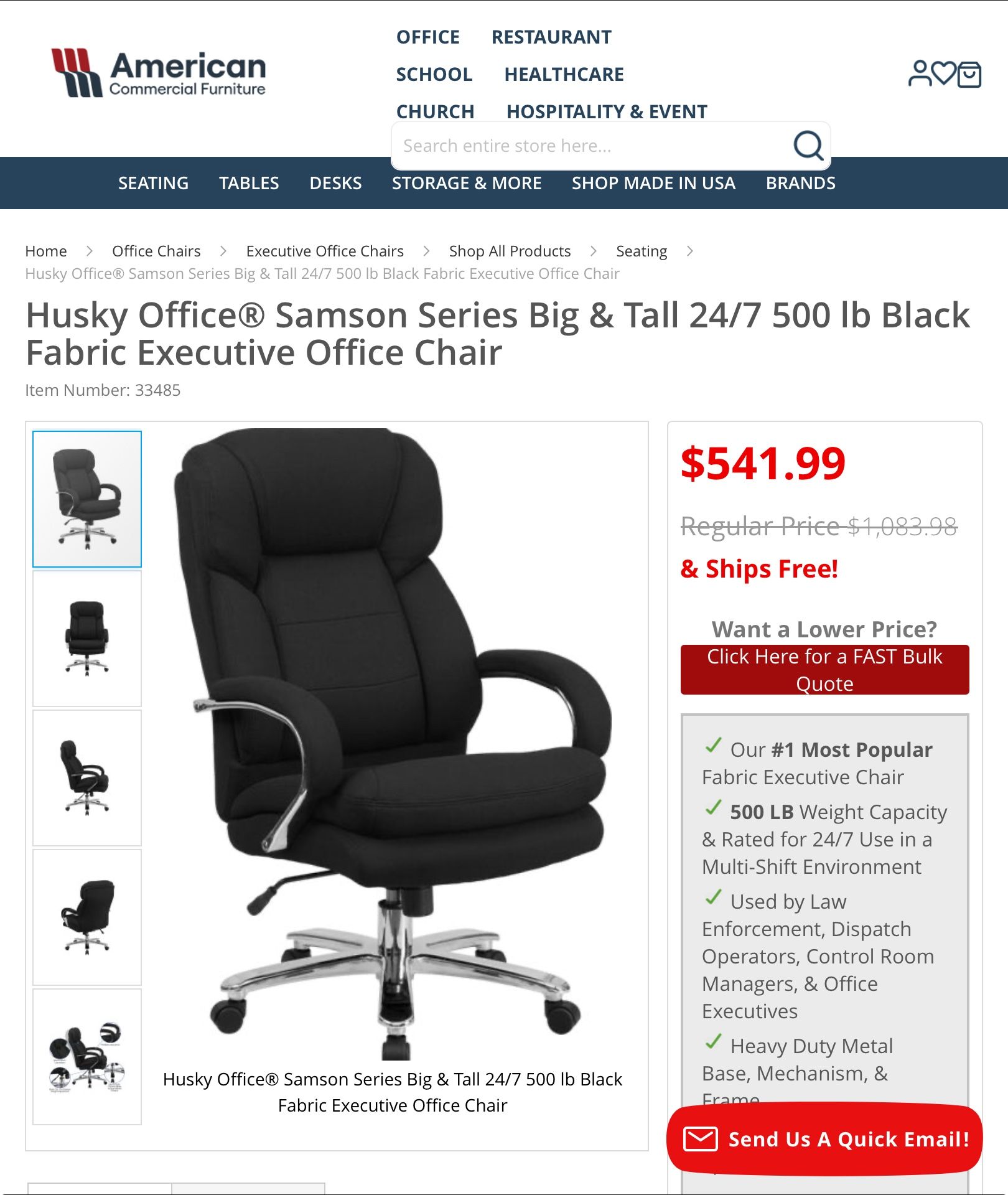 New Fabric Executive Office Chair 500 LB Weight Capacity (delivery available, read details)