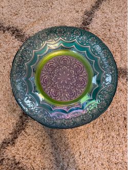 Decorative Glass Bowl - Teal, Green, Purple