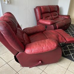 Used Cherry Real Leather Three Peace Reclining Living Room Set 