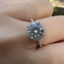 New Moissanite 10H10A Engagement Ring 2CT, 18K White Gold Plated Sterling Silver