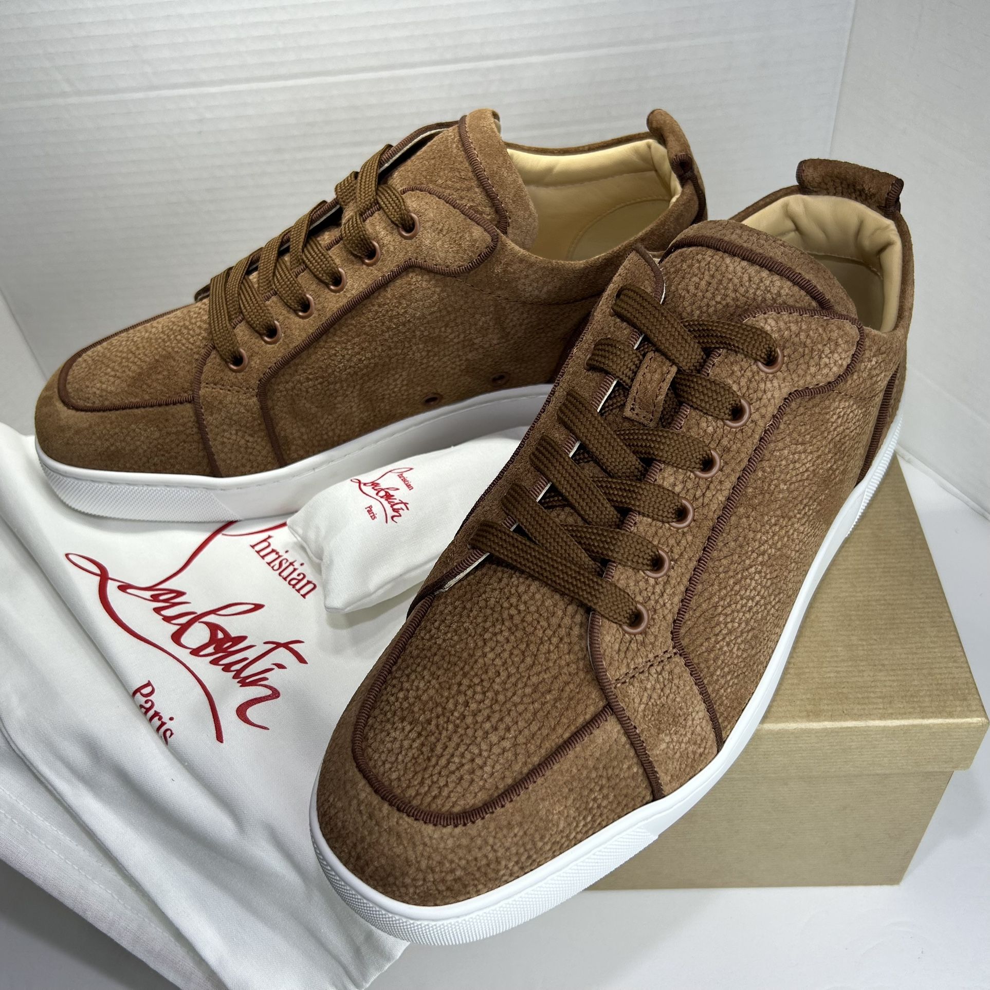 CHRISTIAN LOUBOUTIN RANTULOW ORLATO SNEAKERS BROWN SUEDE SZ...