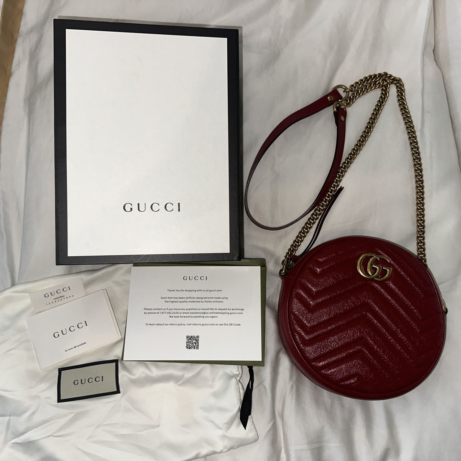 Gucci GG Marmont Round Shoulder Bag Matelasse Leather Red Crossbody