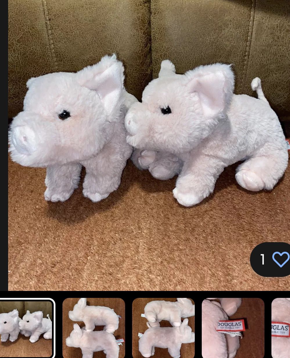 Douglas Pinkie Pink Pig Softie Plush Stuffed Animal, 11" Lot Of 2