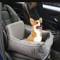 Tomyanner Dog Car Seat Pet Booster Seat Bed With Pocket For Small And Medium Dogs (Grey)