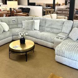 Jackson Catnapper Abraxas Light Gray Fluffy Corduroy Oversized Power Reclining Sectional Couch With Chaise 