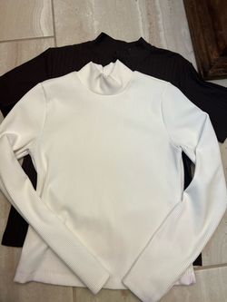 Ribbed Mock Neck Long Sleeve Tops – Set of 2