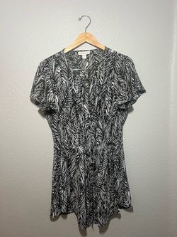 Coldwater Creek Black & White Leaf Print Tie-Waist Dress | L (14)