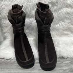 Lands’ End Commuter Suede Leather Brown Winter Pull On Boots Women's Size 9B