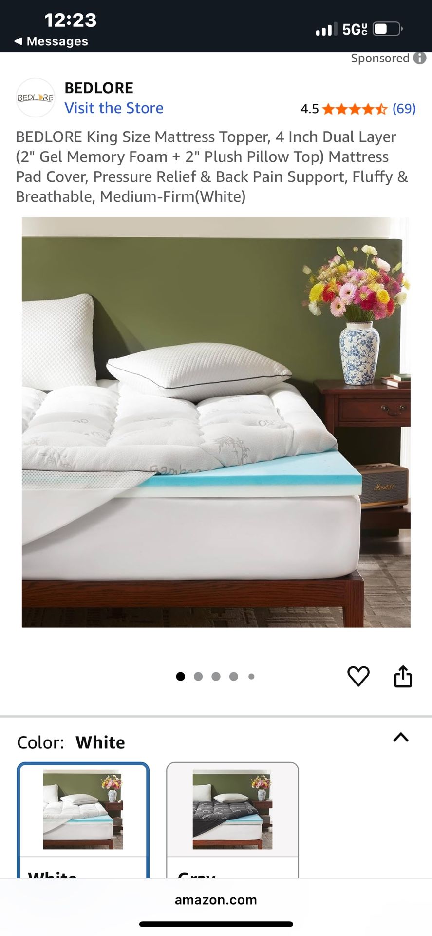 BEDLORE King Size Mattress Topper, 4 Inch Dual Layer (2" Gel Memory Foam + 2" Plush Pillow Top) Mattress Pad Cover, Pressure Relief & Back Pain Suppor