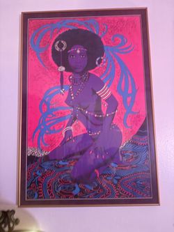 Vintage 70s velvet, black-light, “African Queen” poster artwork