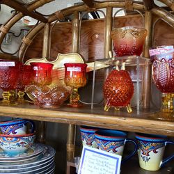 Amberina Glass Goblets And Candy Bowls Priced Separate