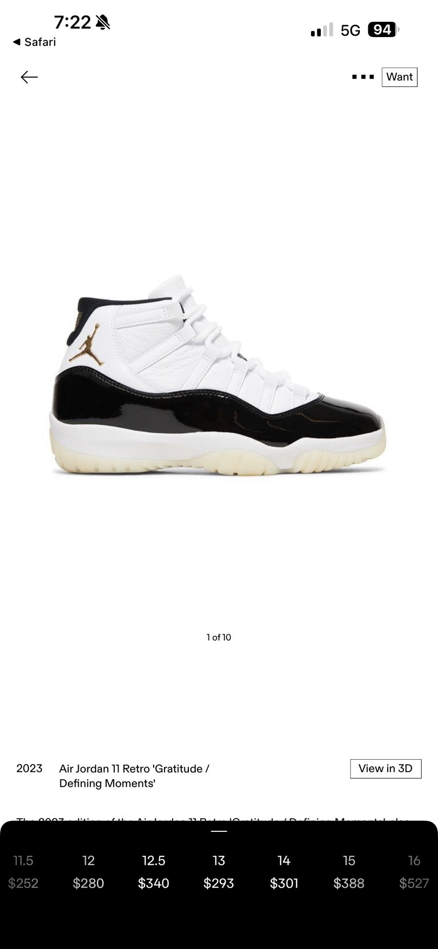 Jordan 11 Gratitude Sz 13