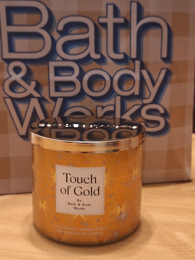 NWT BATH & BODY WORKS "TOUCH OF GOLD" 3 WICK CANDLE