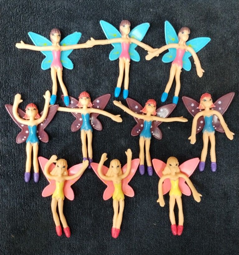 Bendable fairy figure toys, rubber, lot of 10
