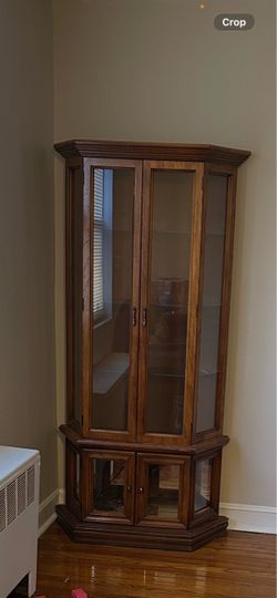 Wood & Glass Corner Curio / Display Cabinet