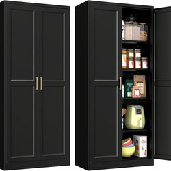 71 Inch Tall Kitchen Storage Cabinet, Metal Pantry Cabinet with Doors and Adjustable Shelves
