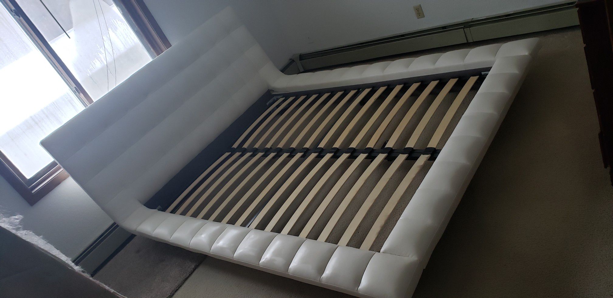 Leather queen platform bed frame