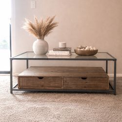 Coffee table and two side tables & lamp