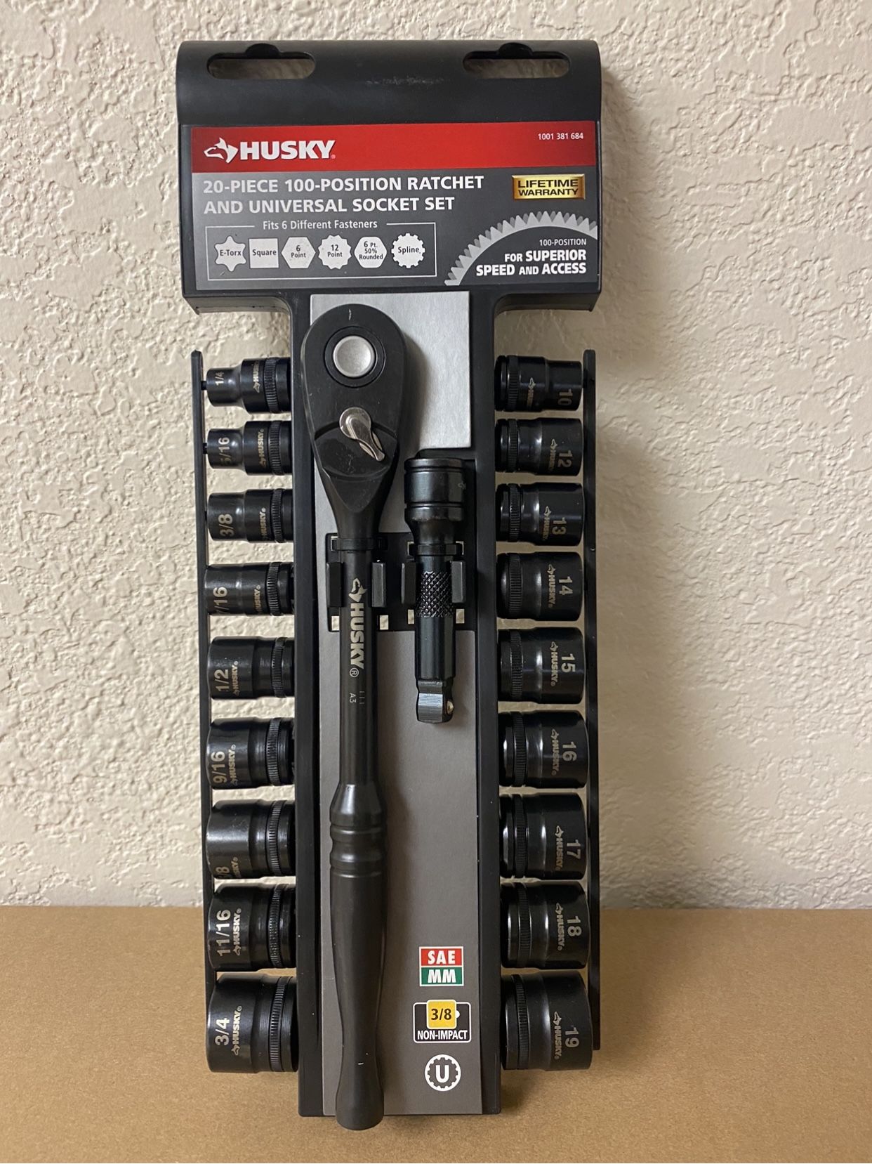 Husky 3/8 in. Drive 100-Position Ratchet and Universal SAE/Metric Socket Wrench Set (20-Piece)