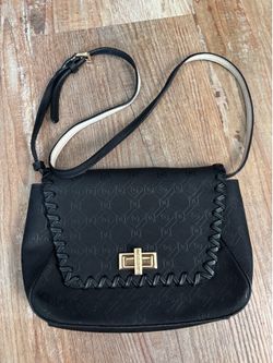 Vakko Black Monogram Crossbody Bag