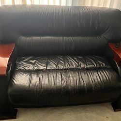 Black Walnut Leather Sofa Couch Loveseat
