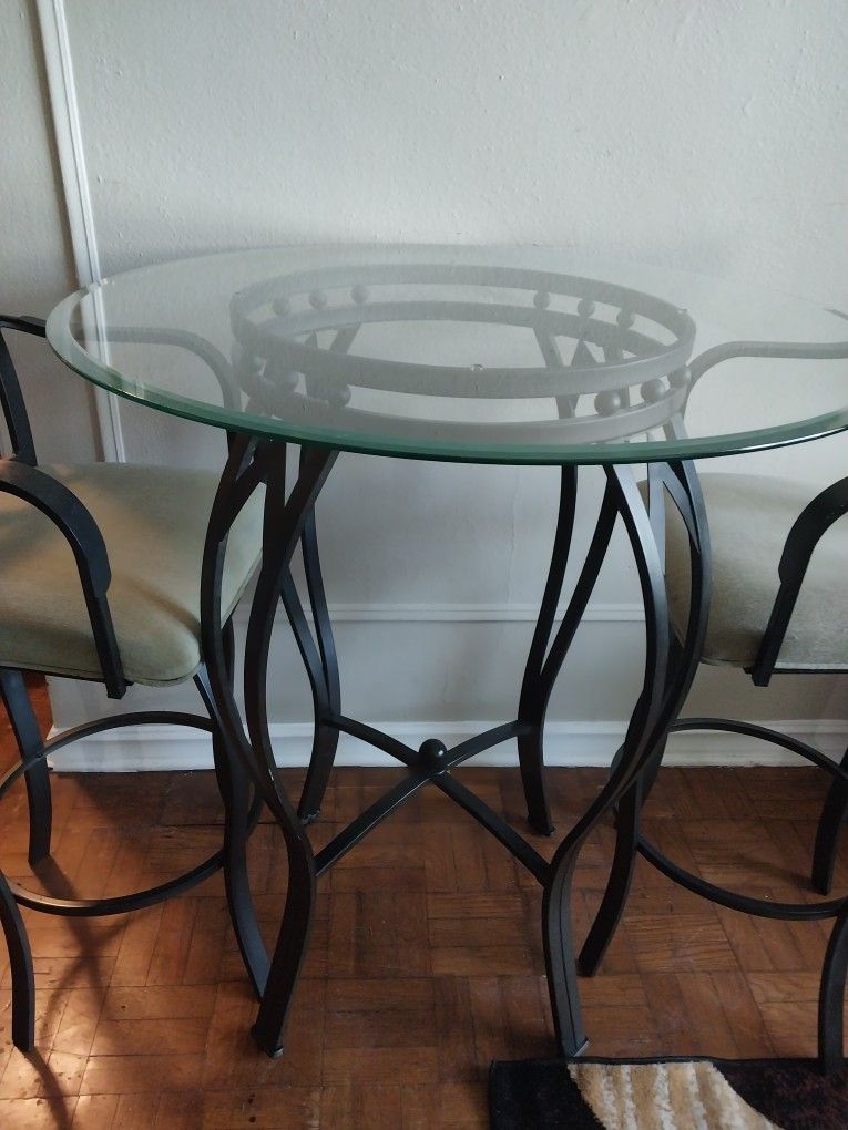Bar Height Glass Table With Matching Chairs (2)