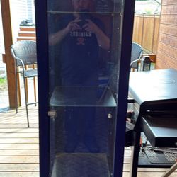 2 Blue Matching Shelving Units With Glass Shelves 