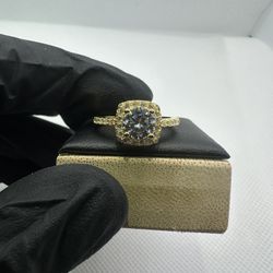 Brand New Moissanite Yellow Gold Tone Engagement Ring (Passes Tester)