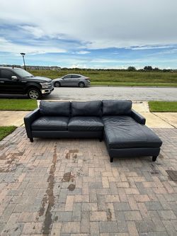 Navy Blue Leather Couch- delivery available