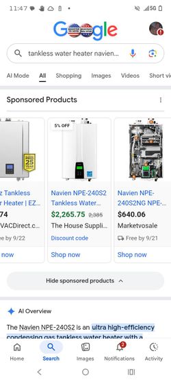 Tankless water heater gas