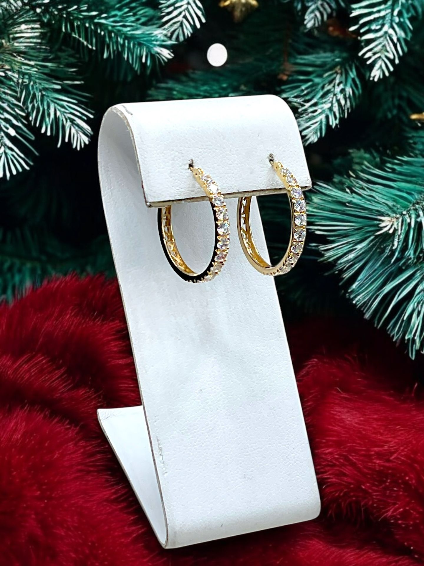 SOLID 14K & CZ Hoop Earrings