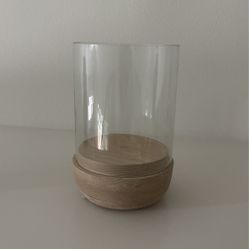 Crate & Barrel - Curve Wood and Glass Hurricane Candle Holder 9.5”