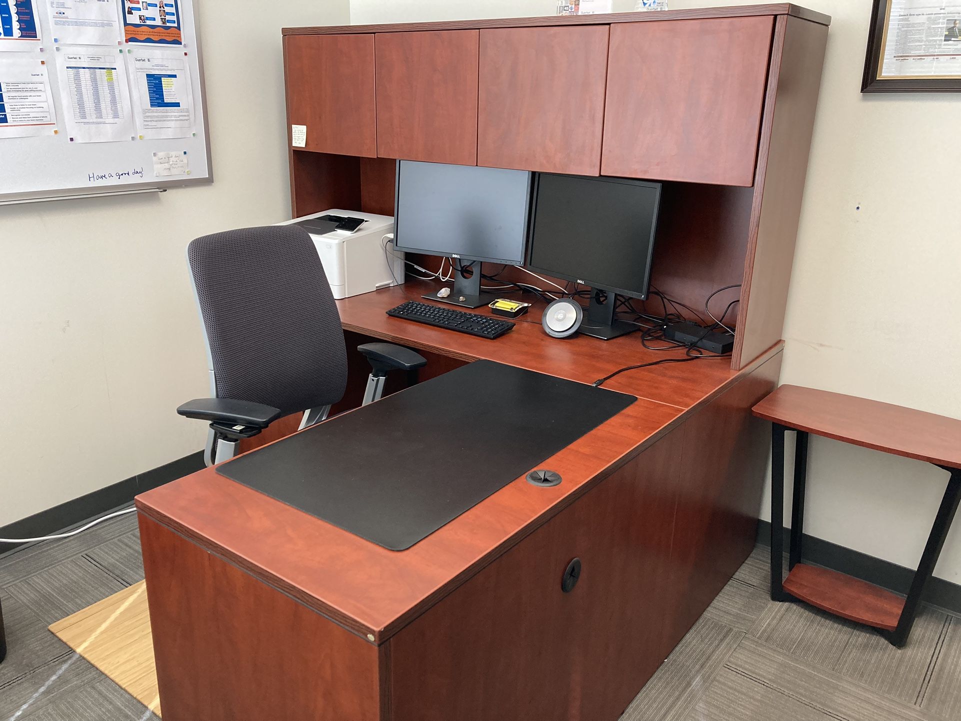 Executive Office Desk With Credenza,  Side Round Table And Chairs