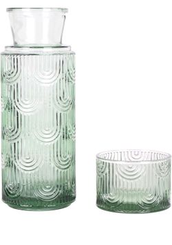 Brandnew Bedside Water Carafe and Glass Set with Lid, 21.6 Oz Glass Water Carafe and 6 Oz Cup, Mouthwash Decanter for Nightstand, Bathroom, Kitchen - 
