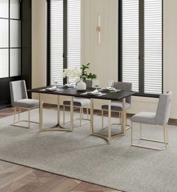 Contemporary Gold Black Top Dining Table with Durable Brushed Brass Metal Base   91 $150