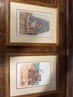 Framed Teddy Bear Art Pictures Set of 2