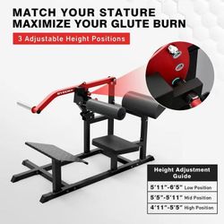 Syedee Hip Thrust Machine, Plate-Loaded Glute Bridge Machine with Blanced Hip Pad, Butt Exercise Equipment with 3 Adjustable Height Positions